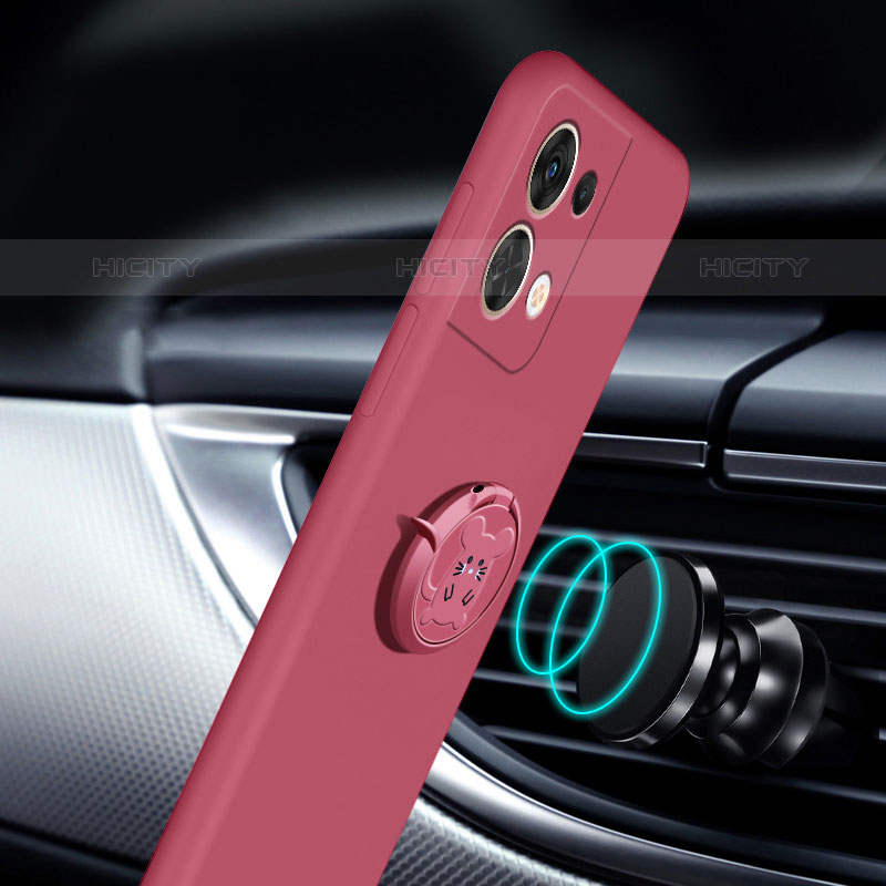 Custodia Silicone Ultra Sottile Morbida Cover con Magnetico Anello Supporto S01 per Oppo Reno8 5G