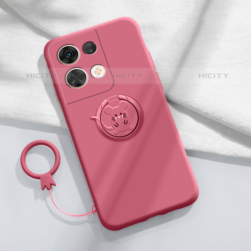 Custodia Silicone Ultra Sottile Morbida Cover con Magnetico Anello Supporto S01 per Oppo Reno8 5G