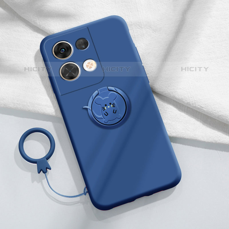 Custodia Silicone Ultra Sottile Morbida Cover con Magnetico Anello Supporto S01 per Oppo Reno8 5G