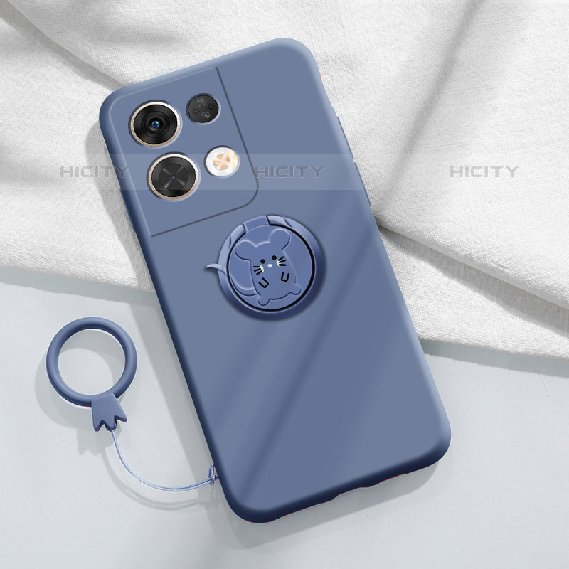 Custodia Silicone Ultra Sottile Morbida Cover con Magnetico Anello Supporto S01 per Oppo Reno9 5G