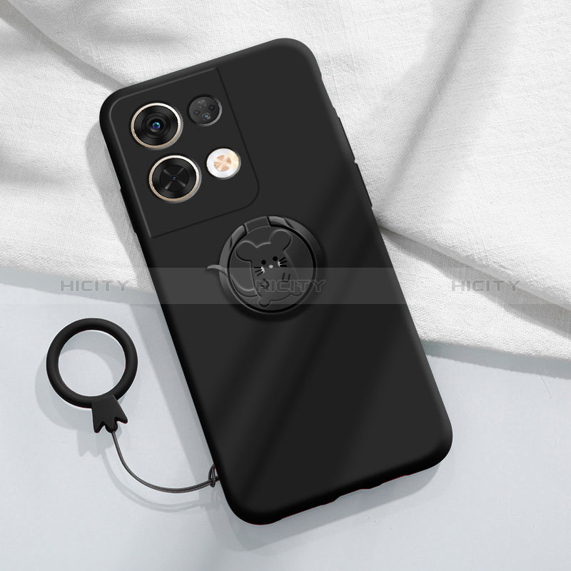 Custodia Silicone Ultra Sottile Morbida Cover con Magnetico Anello Supporto S01 per Oppo Reno9 Pro+ Plus 5G Nero