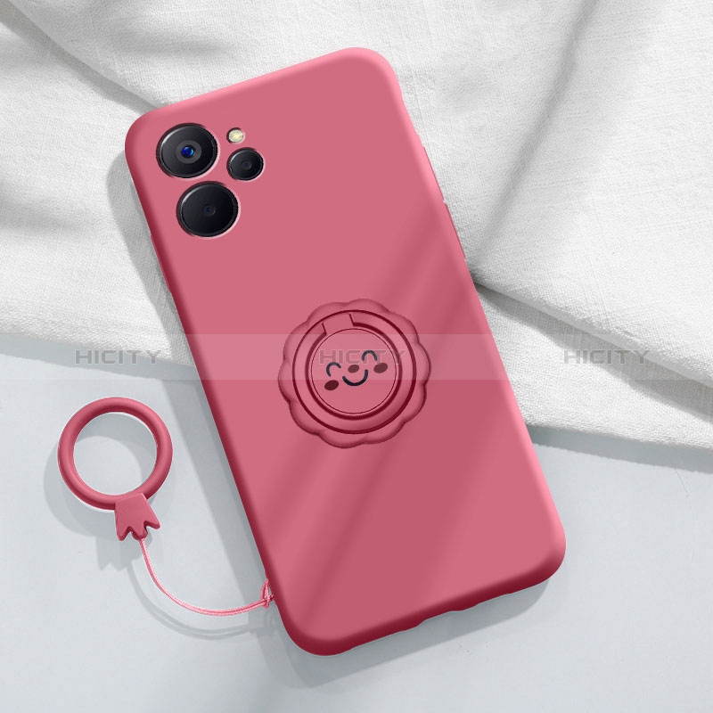 Custodia Silicone Ultra Sottile Morbida Cover con Magnetico Anello Supporto S01 per Realme 10 5G Rosa Caldo