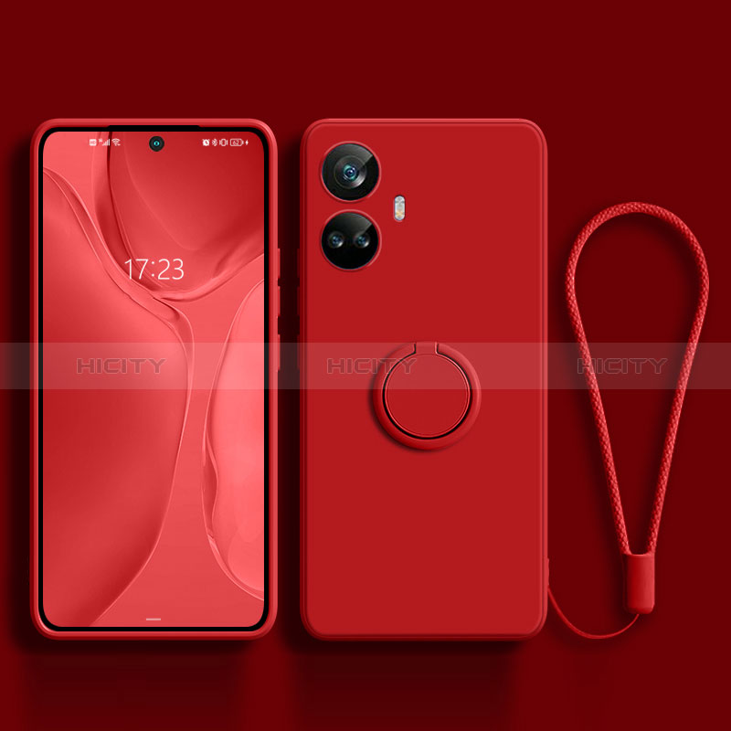 Custodia Silicone Ultra Sottile Morbida Cover con Magnetico Anello Supporto S01 per Realme 10 Pro+ Plus 5G Rosso