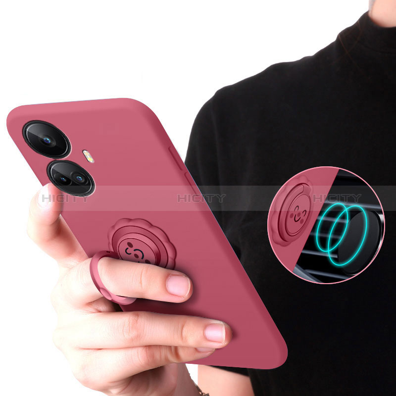 Custodia Silicone Ultra Sottile Morbida Cover con Magnetico Anello Supporto S01 per Realme 10S 5G