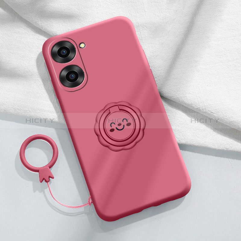 Custodia Silicone Ultra Sottile Morbida Cover con Magnetico Anello Supporto S01 per Realme 10S 5G Rosa Caldo