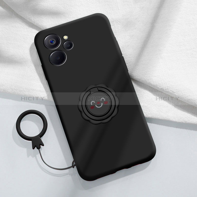 Custodia Silicone Ultra Sottile Morbida Cover con Magnetico Anello Supporto S01 per Realme 10T 5G Nero