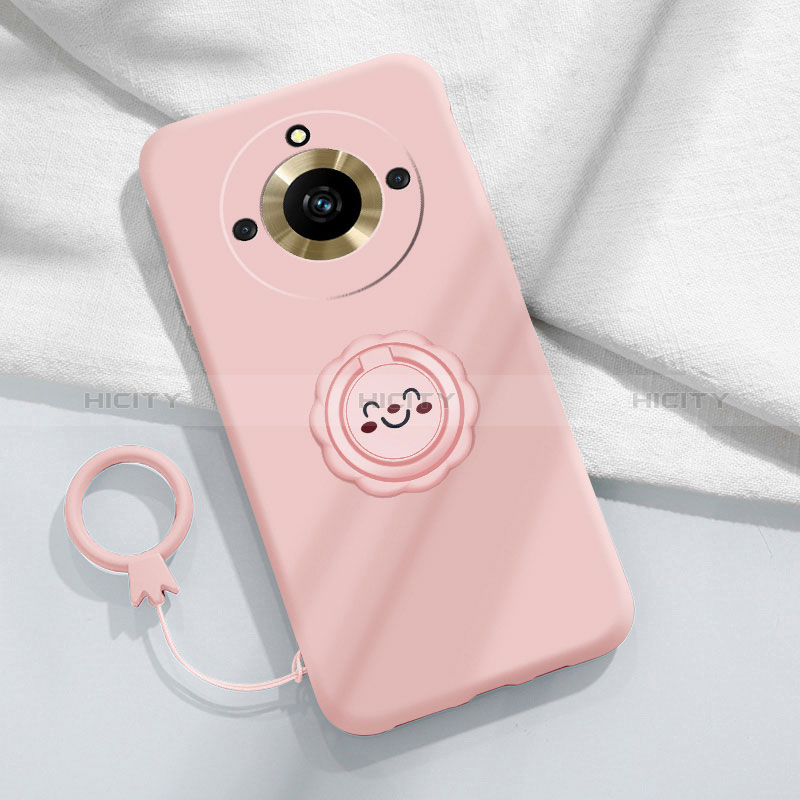 Custodia Silicone Ultra Sottile Morbida Cover con Magnetico Anello Supporto S01 per Realme 11 Pro 5G Rosa