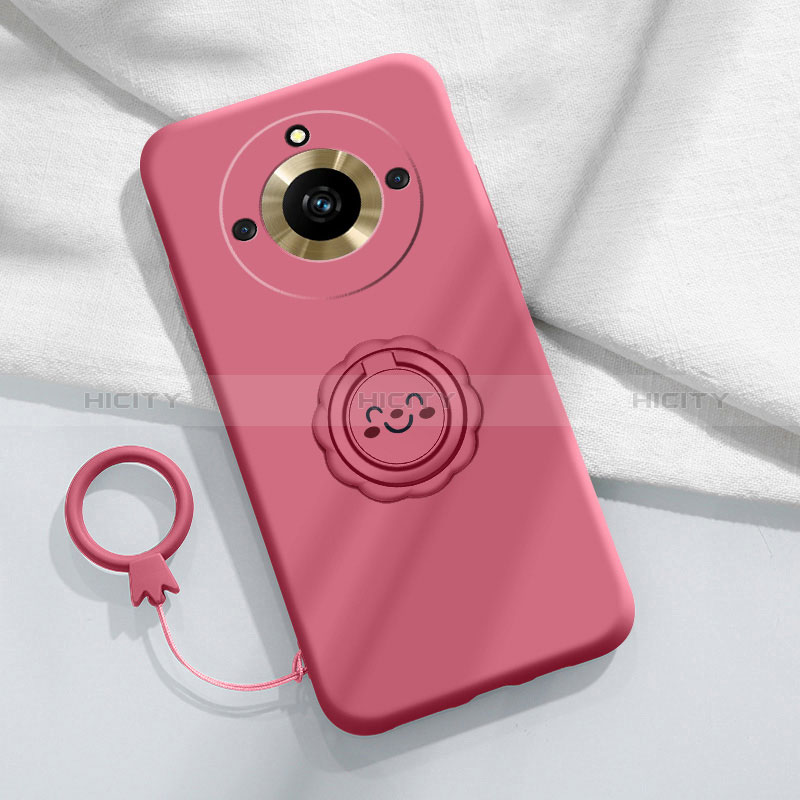 Custodia Silicone Ultra Sottile Morbida Cover con Magnetico Anello Supporto S01 per Realme 11 Pro+ Plus 5G Rosa Caldo