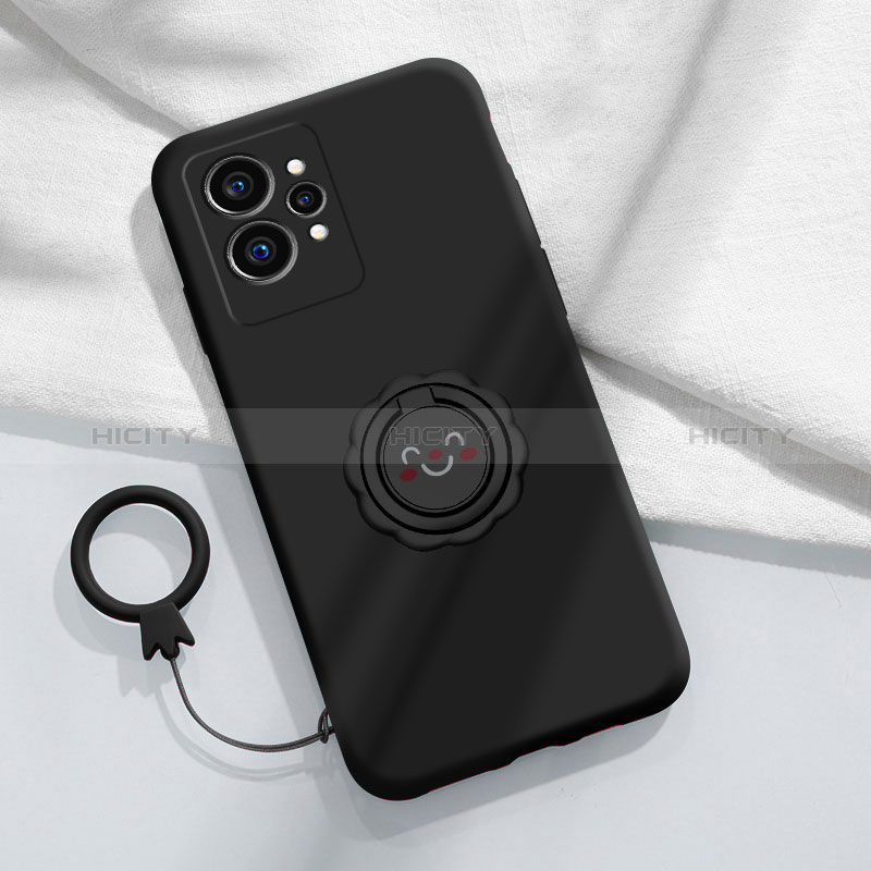 Custodia Silicone Ultra Sottile Morbida Cover con Magnetico Anello Supporto S01 per Realme GT Neo 3T 5G Nero