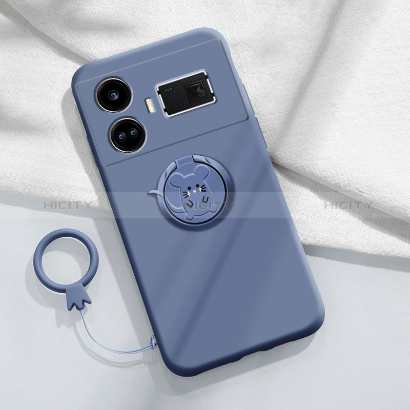 Custodia Silicone Ultra Sottile Morbida Cover con Magnetico Anello Supporto S01 per Realme GT Neo5 240W 5G Grigio Lavanda