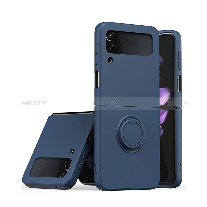 Custodia Silicone Ultra Sottile Morbida Cover con Magnetico Anello Supporto S01 per Samsung Galaxy Z Flip3 5G Blu