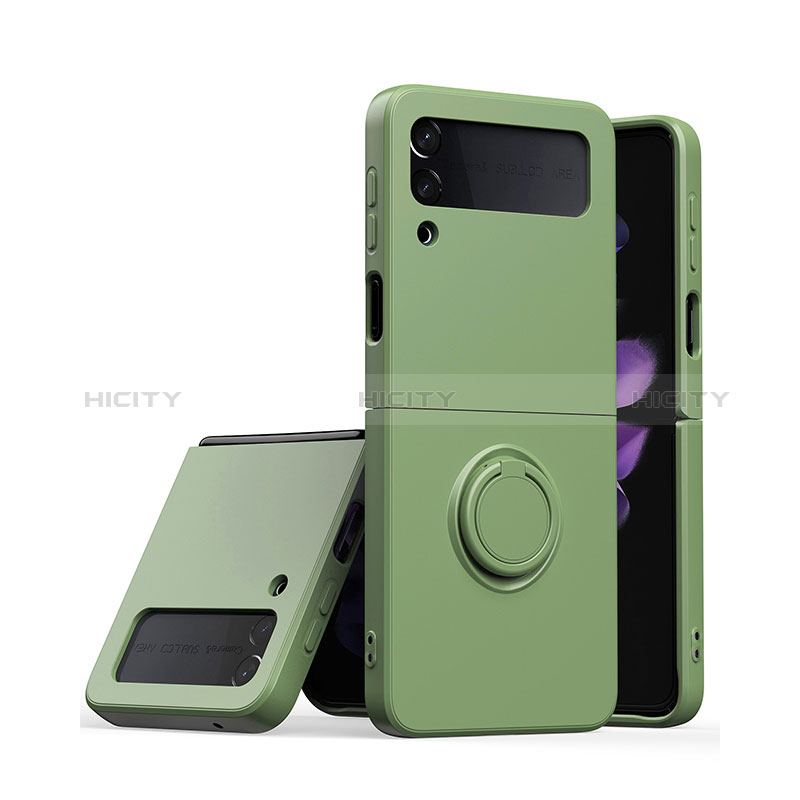 Custodia Silicone Ultra Sottile Morbida Cover con Magnetico Anello Supporto S01 per Samsung Galaxy Z Flip3 5G Verde