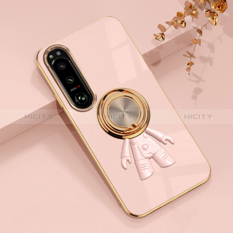 Custodia Silicone Ultra Sottile Morbida Cover con Magnetico Anello Supporto S01 per Sony Xperia 1 IV SO-51C Rosa