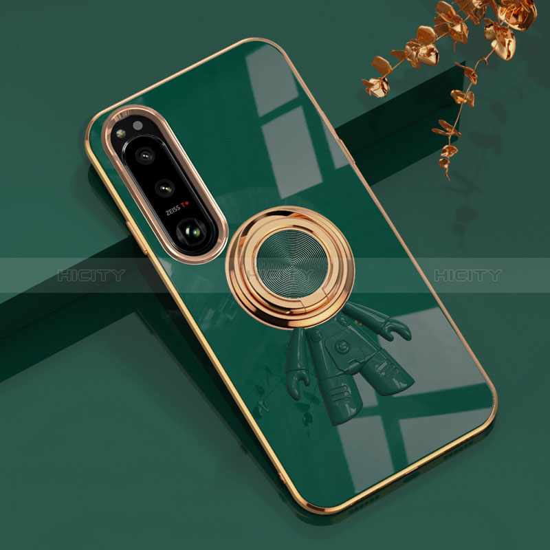 Custodia Silicone Ultra Sottile Morbida Cover con Magnetico Anello Supporto S01 per Sony Xperia 1 IV Verde