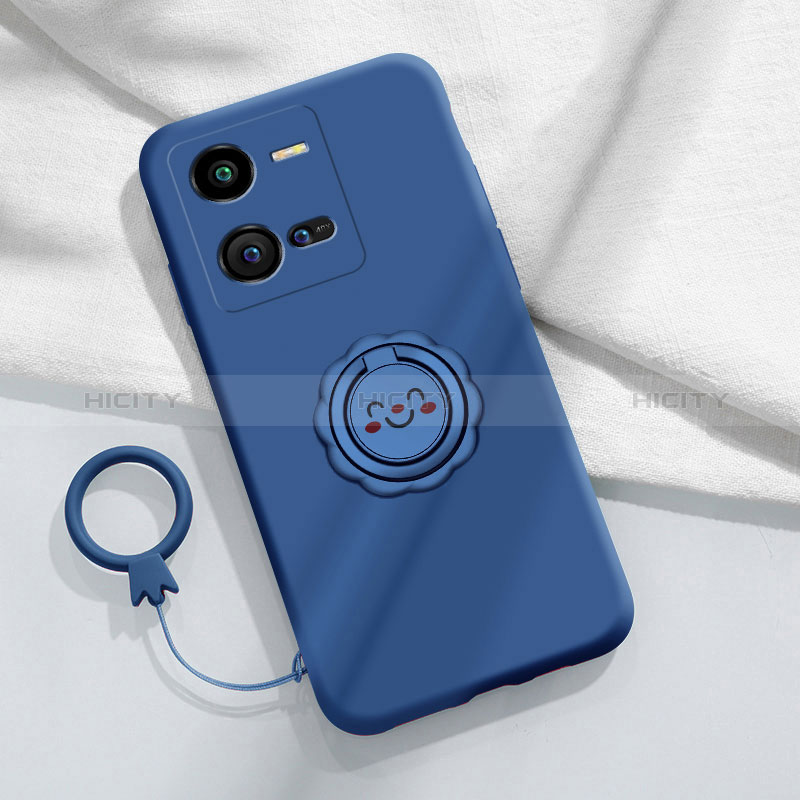 Custodia Silicone Ultra Sottile Morbida Cover con Magnetico Anello Supporto S01 per Vivo iQOO 10 Pro 5G Blu