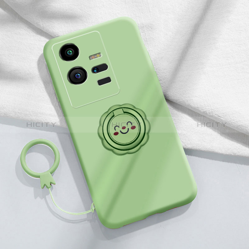 Custodia Silicone Ultra Sottile Morbida Cover con Magnetico Anello Supporto S01 per Vivo iQOO 11 5G Verde