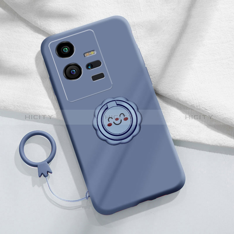 Custodia Silicone Ultra Sottile Morbida Cover con Magnetico Anello Supporto S01 per Vivo iQOO 11 Pro 5G Grigio Lavanda