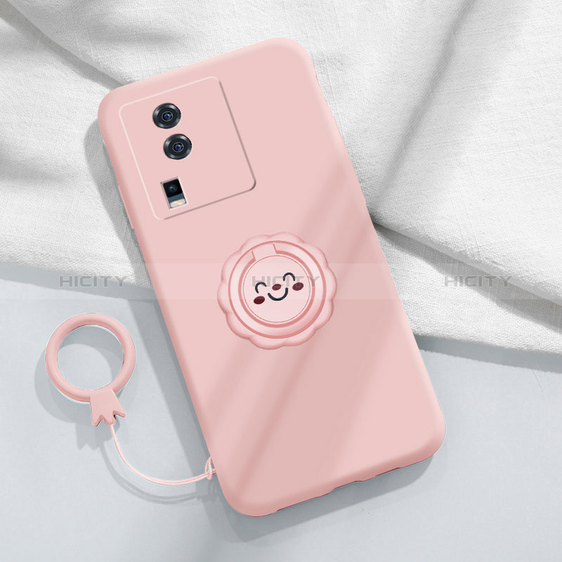 Custodia Silicone Ultra Sottile Morbida Cover con Magnetico Anello Supporto S01 per Vivo iQOO Neo7 5G Rosa