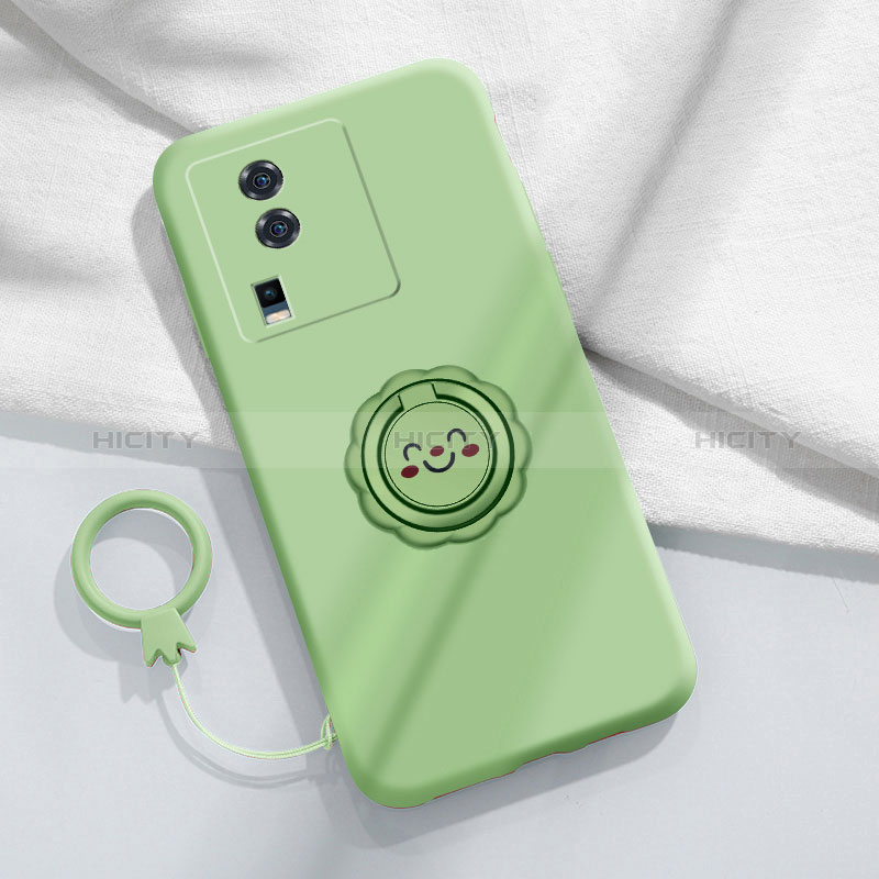 Custodia Silicone Ultra Sottile Morbida Cover con Magnetico Anello Supporto S01 per Vivo iQOO Neo7 5G Verde