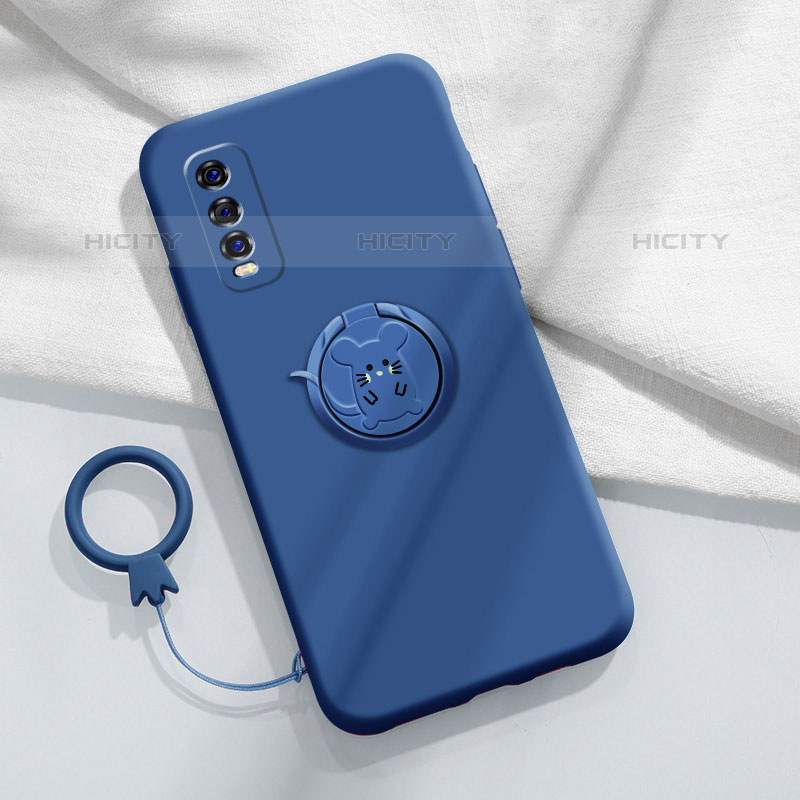 Custodia Silicone Ultra Sottile Morbida Cover con Magnetico Anello Supporto S01 per Vivo iQOO U1 Blu