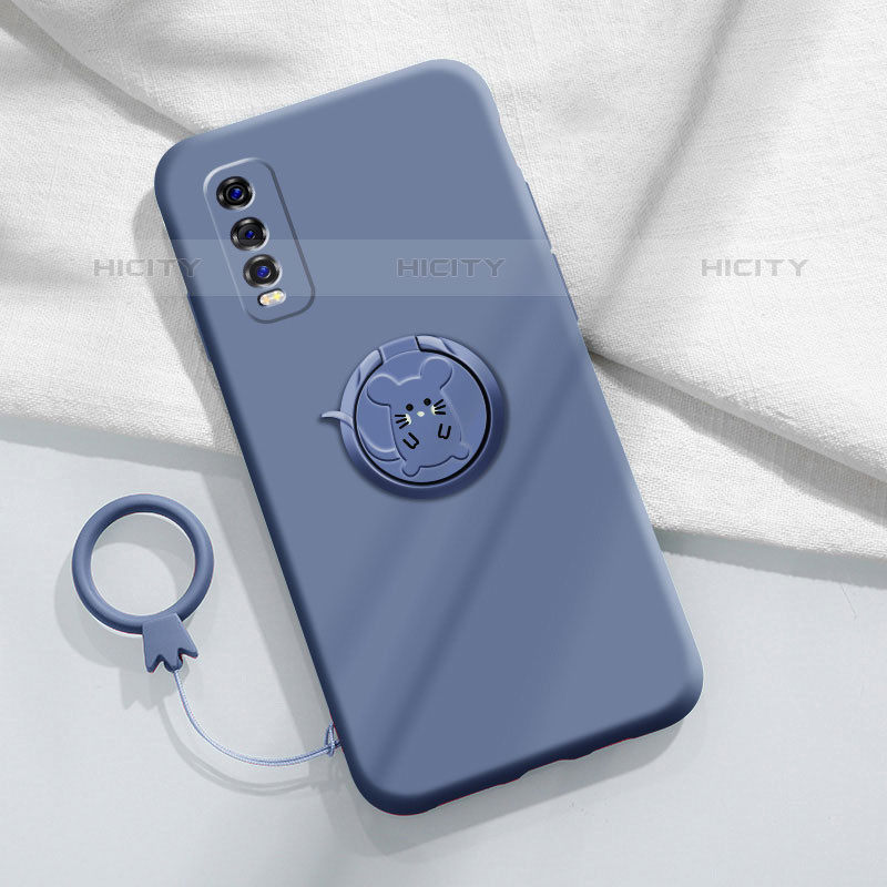 Custodia Silicone Ultra Sottile Morbida Cover con Magnetico Anello Supporto S01 per Vivo iQOO U1 Grigio Lavanda