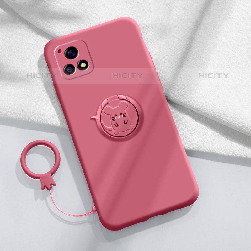 Custodia Silicone Ultra Sottile Morbida Cover con Magnetico Anello Supporto S01 per Vivo iQOO U3 5G Rosa