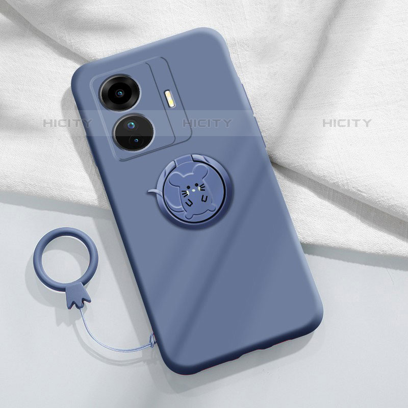 Custodia Silicone Ultra Sottile Morbida Cover con Magnetico Anello Supporto S01 per Vivo iQOO Z6 Pro 5G