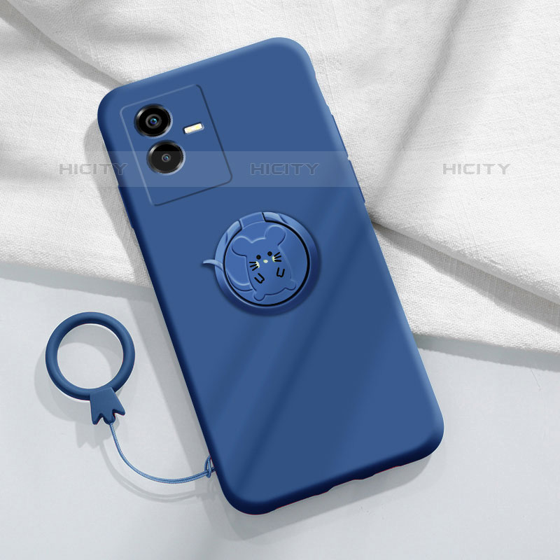 Custodia Silicone Ultra Sottile Morbida Cover con Magnetico Anello Supporto S01 per Vivo iQOO Z6x Blu