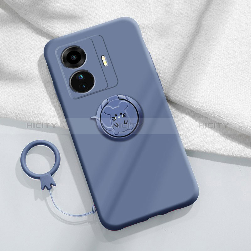 Custodia Silicone Ultra Sottile Morbida Cover con Magnetico Anello Supporto S01 per Vivo T1 5G Grigio Lavanda