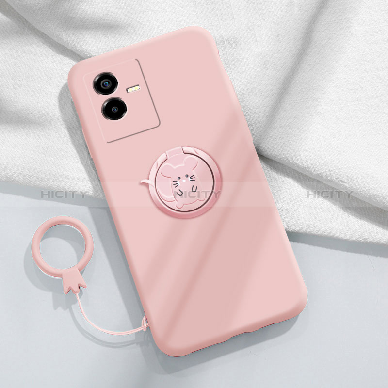 Custodia Silicone Ultra Sottile Morbida Cover con Magnetico Anello Supporto S01 per Vivo T2x 5G Rosa