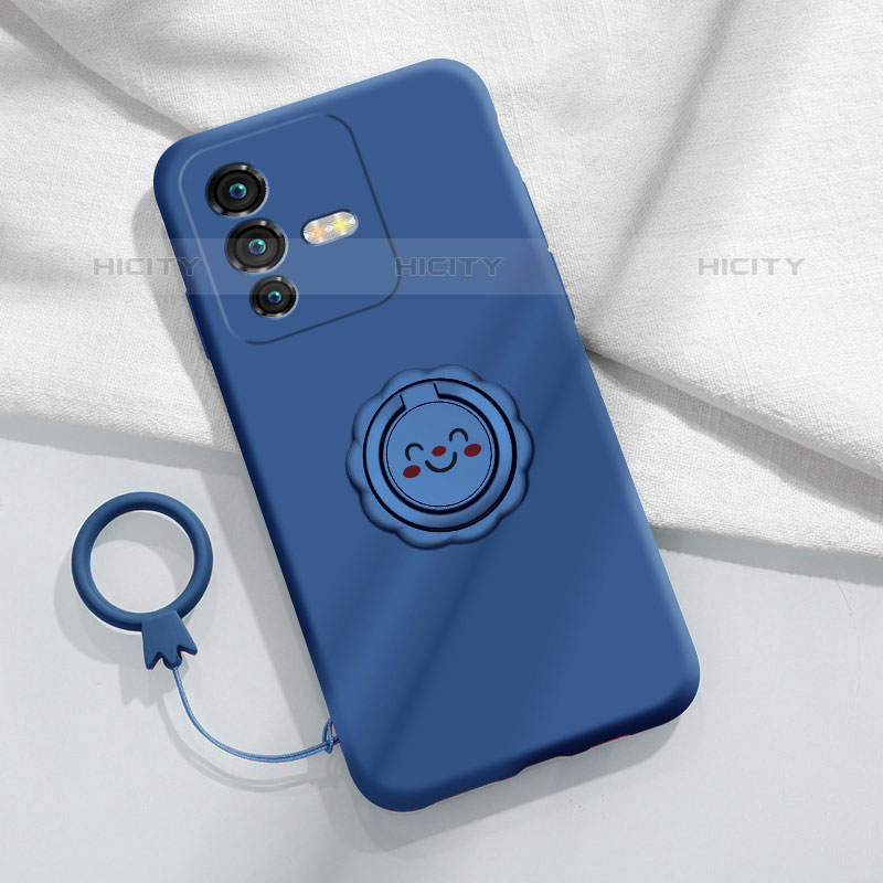 Custodia Silicone Ultra Sottile Morbida Cover con Magnetico Anello Supporto S01 per Vivo V25 Pro 5G Blu