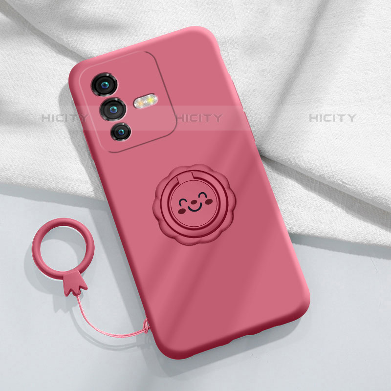 Custodia Silicone Ultra Sottile Morbida Cover con Magnetico Anello Supporto S01 per Vivo V25 Pro 5G Rosa Caldo