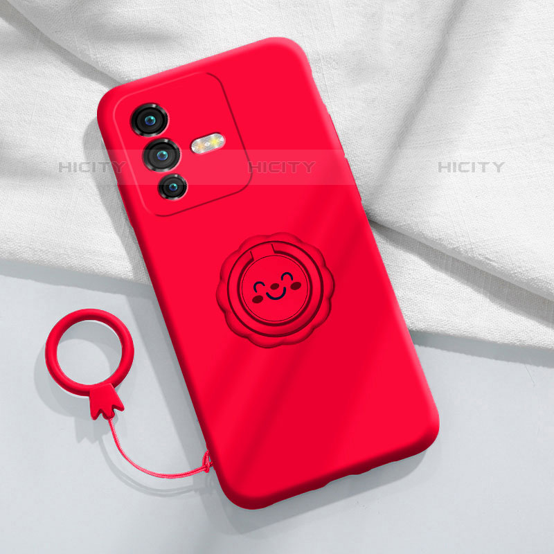 Custodia Silicone Ultra Sottile Morbida Cover con Magnetico Anello Supporto S01 per Vivo V25 Pro 5G Rosso