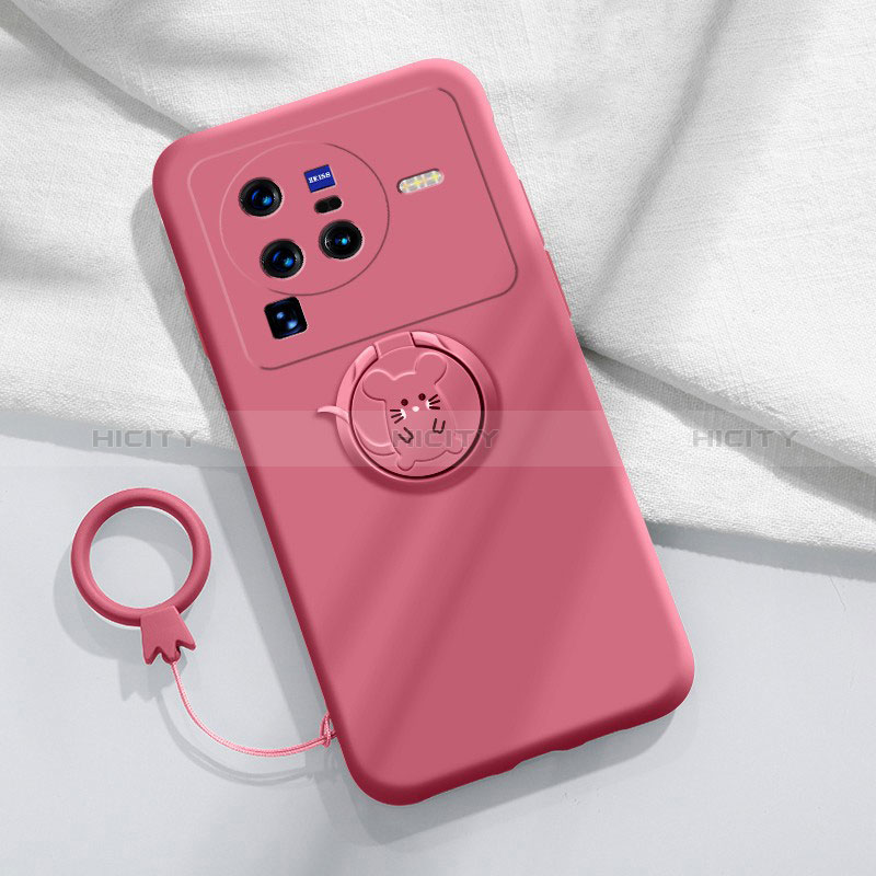 Custodia Silicone Ultra Sottile Morbida Cover con Magnetico Anello Supporto S01 per Vivo X80 Pro 5G