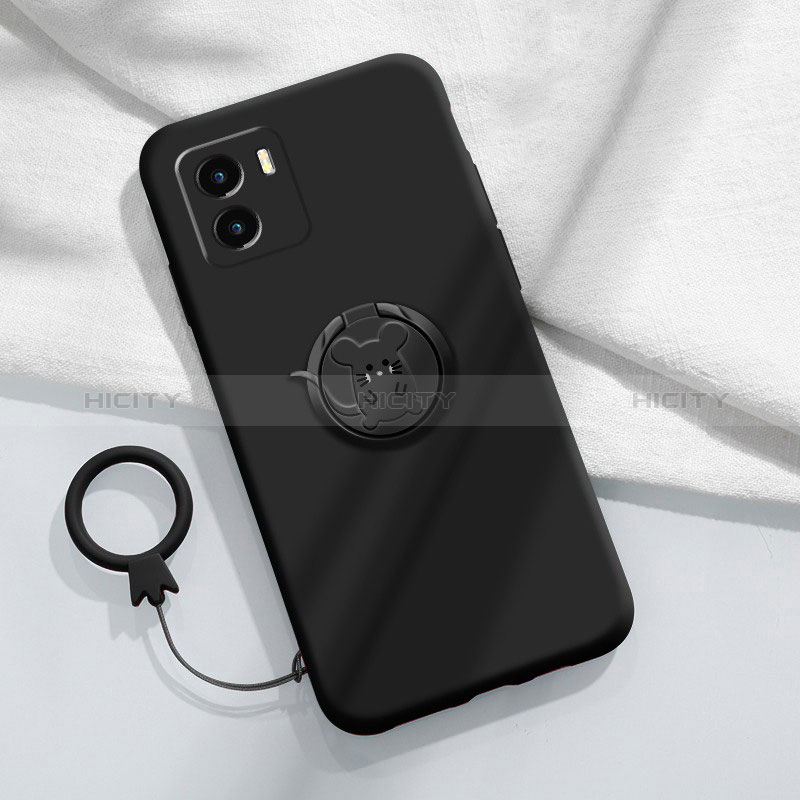 Custodia Silicone Ultra Sottile Morbida Cover con Magnetico Anello Supporto S01 per Vivo Y01A Nero