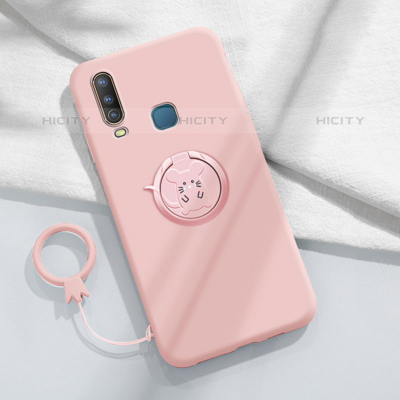 Custodia Silicone Ultra Sottile Morbida Cover con Magnetico Anello Supporto S01 per Vivo Y11 Rosa