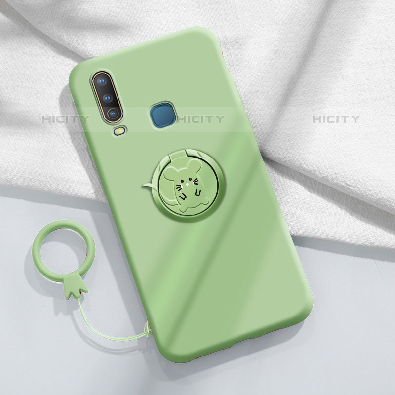 Custodia Silicone Ultra Sottile Morbida Cover con Magnetico Anello Supporto S01 per Vivo Y15 Verde