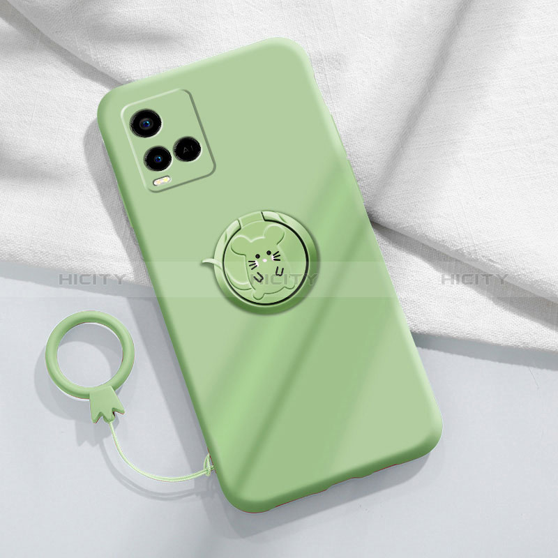 Custodia Silicone Ultra Sottile Morbida Cover con Magnetico Anello Supporto S01 per Vivo Y21s Verde