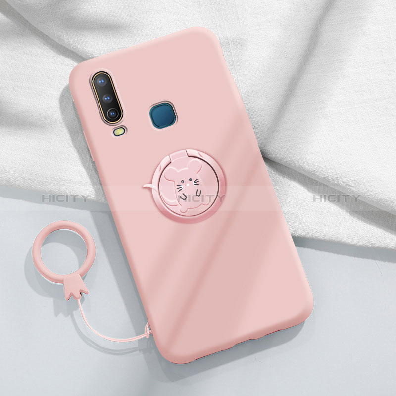 Custodia Silicone Ultra Sottile Morbida Cover con Magnetico Anello Supporto S01 per Vivo Y3s Rosa