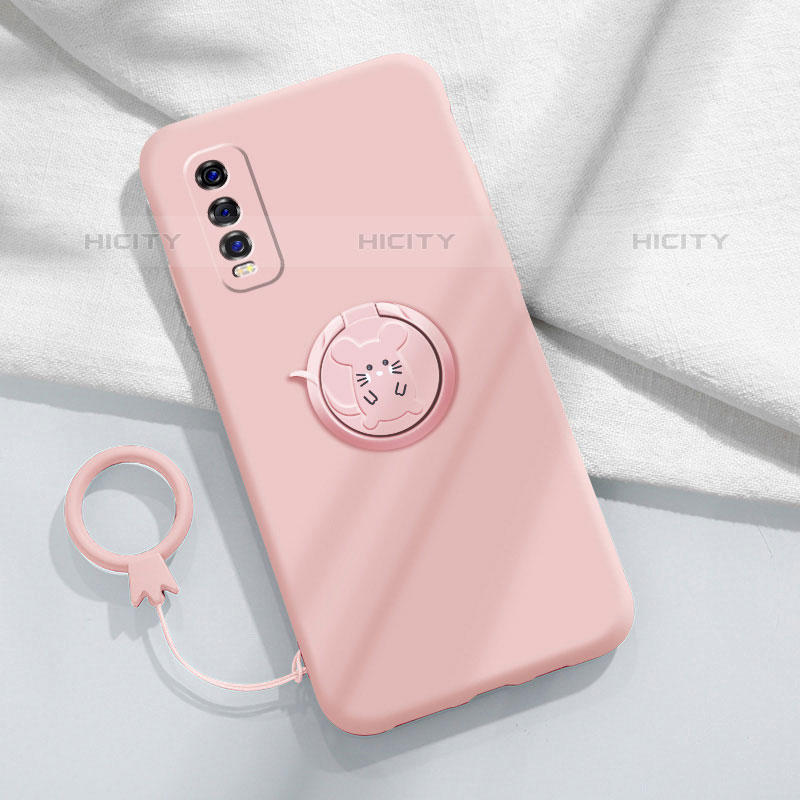 Custodia Silicone Ultra Sottile Morbida Cover con Magnetico Anello Supporto S01 per Vivo Y50t Rosa