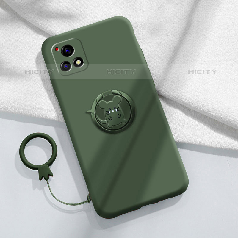 Custodia Silicone Ultra Sottile Morbida Cover con Magnetico Anello Supporto S01 per Vivo Y52s 5G Verde Notte