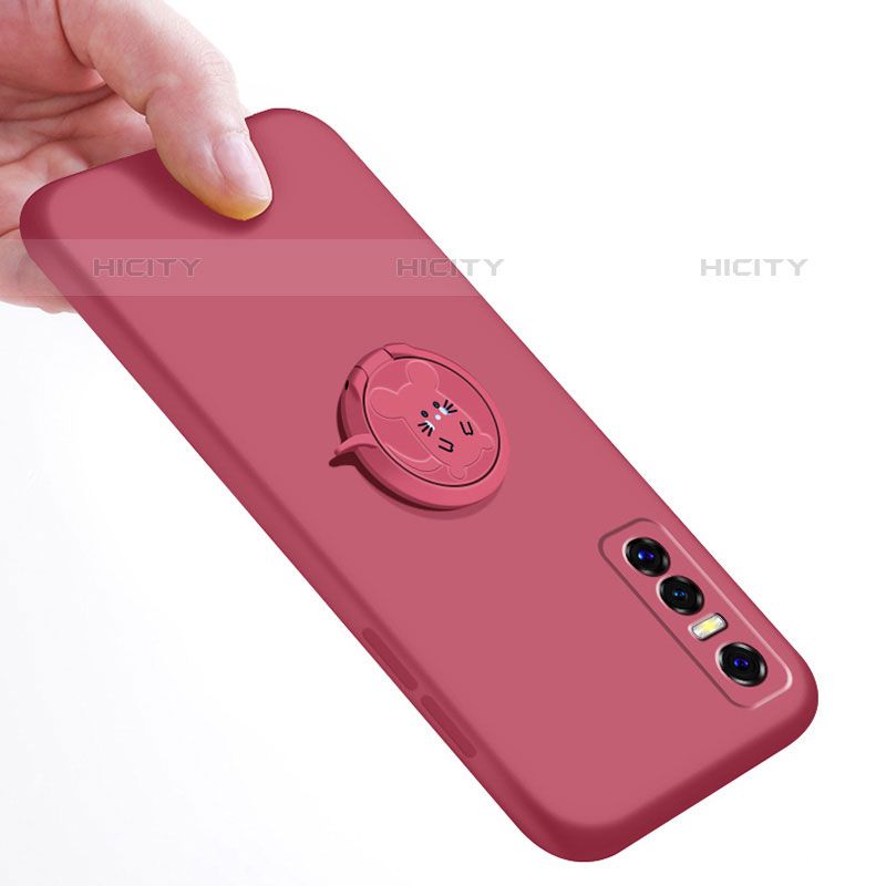 Custodia Silicone Ultra Sottile Morbida Cover con Magnetico Anello Supporto S01 per Vivo Y73s 5G