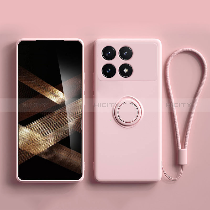 Custodia Silicone Ultra Sottile Morbida Cover con Magnetico Anello Supporto S01 per Xiaomi Redmi K70 5G Rosa Caldo