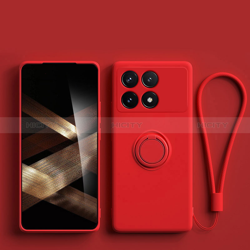 Custodia Silicone Ultra Sottile Morbida Cover con Magnetico Anello Supporto S01 per Xiaomi Redmi K70 5G Rosso