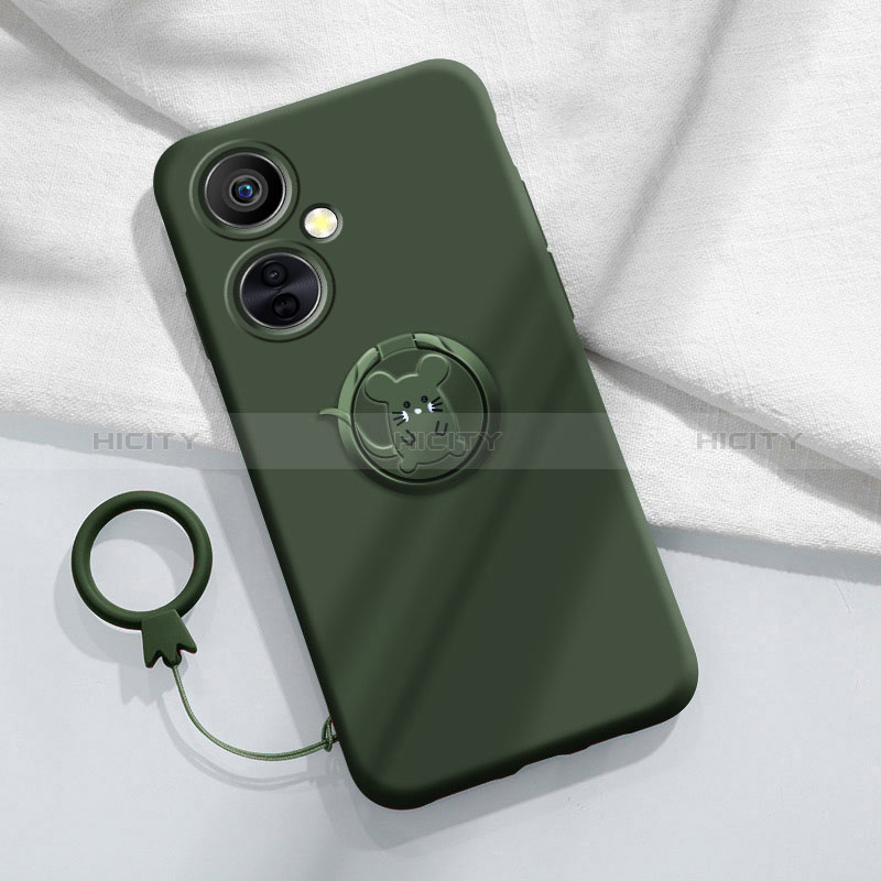 Custodia Silicone Ultra Sottile Morbida Cover con Magnetico Anello Supporto S02 per OnePlus Nord CE 3 5G Verde Notte