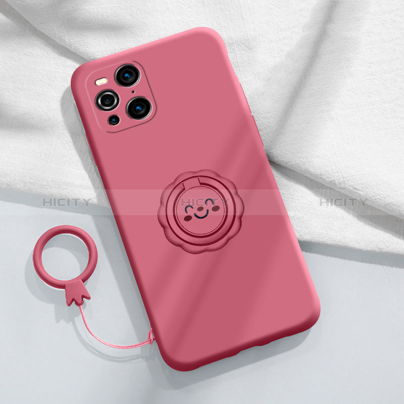 Custodia Silicone Ultra Sottile Morbida Cover con Magnetico Anello Supporto S02 per Oppo Find X3 5G