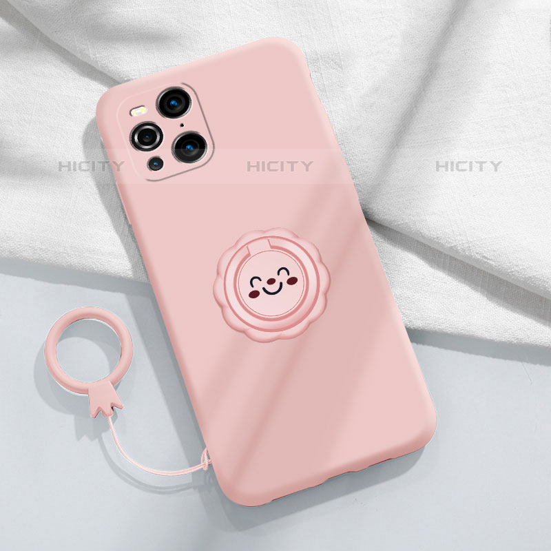 Custodia Silicone Ultra Sottile Morbida Cover con Magnetico Anello Supporto S02 per Oppo Find X3 Pro 5G Rosa