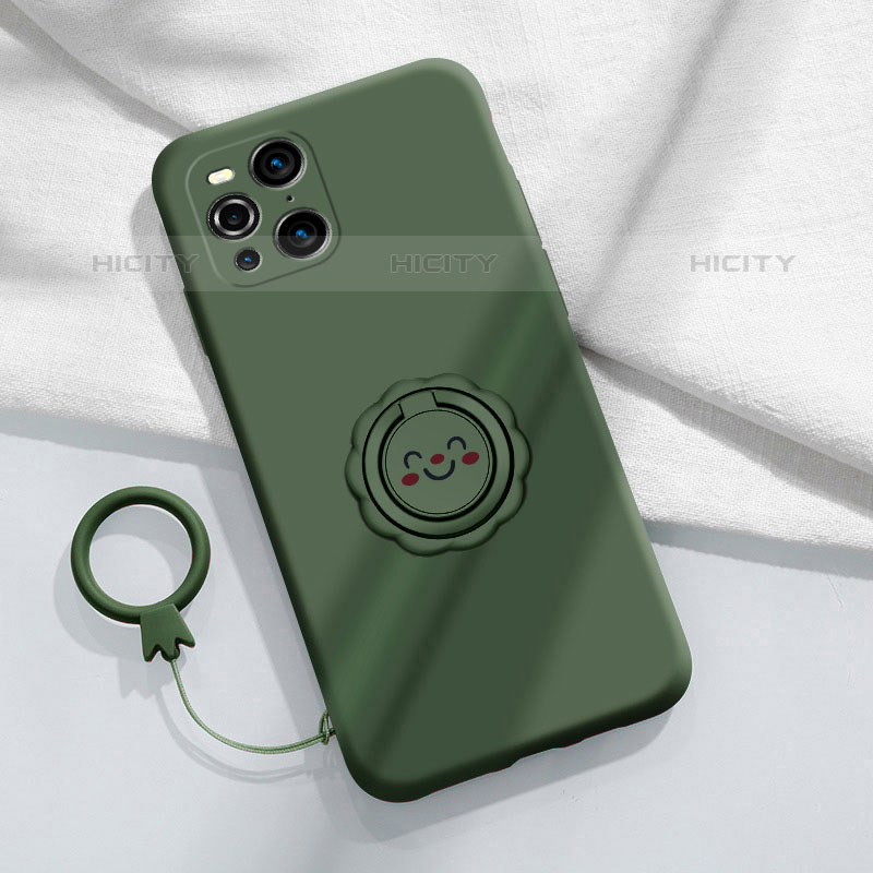 Custodia Silicone Ultra Sottile Morbida Cover con Magnetico Anello Supporto S02 per Oppo Find X3 Pro 5G Verde Notte