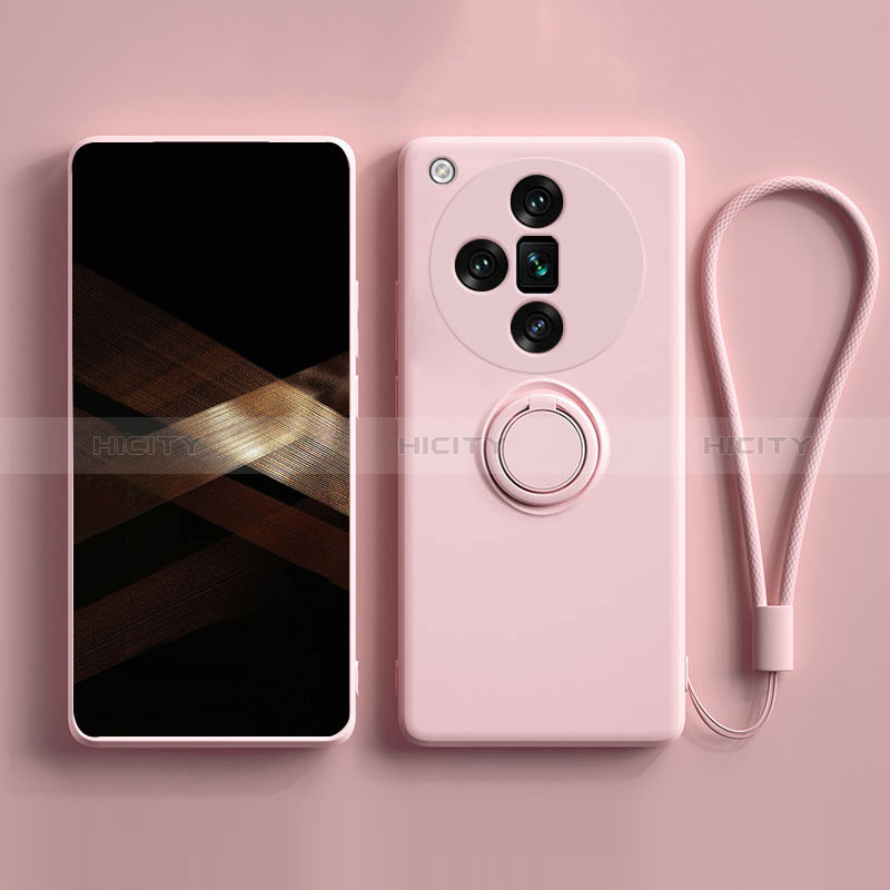 Custodia Silicone Ultra Sottile Morbida Cover con Magnetico Anello Supporto S02 per Oppo Find X7 5G Rosa