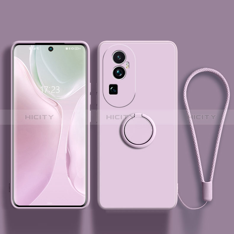 Custodia Silicone Ultra Sottile Morbida Cover con Magnetico Anello Supporto S02 per Oppo Reno10 Pro+ Plus 5G Lavanda